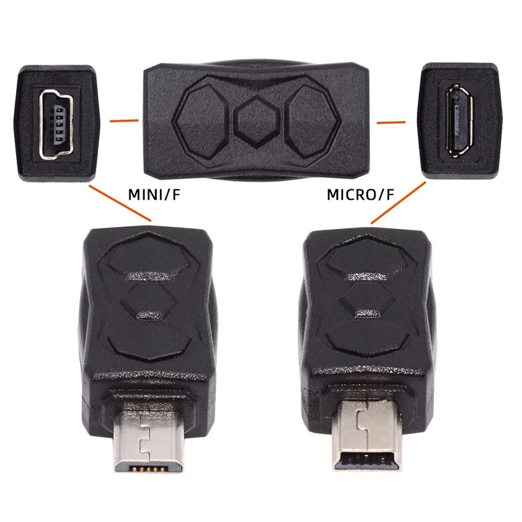 U2-006-MM 3Pcs Micro USB 2.0 to Mini USB 5Pin Male to Female Extension Data Power Adapter