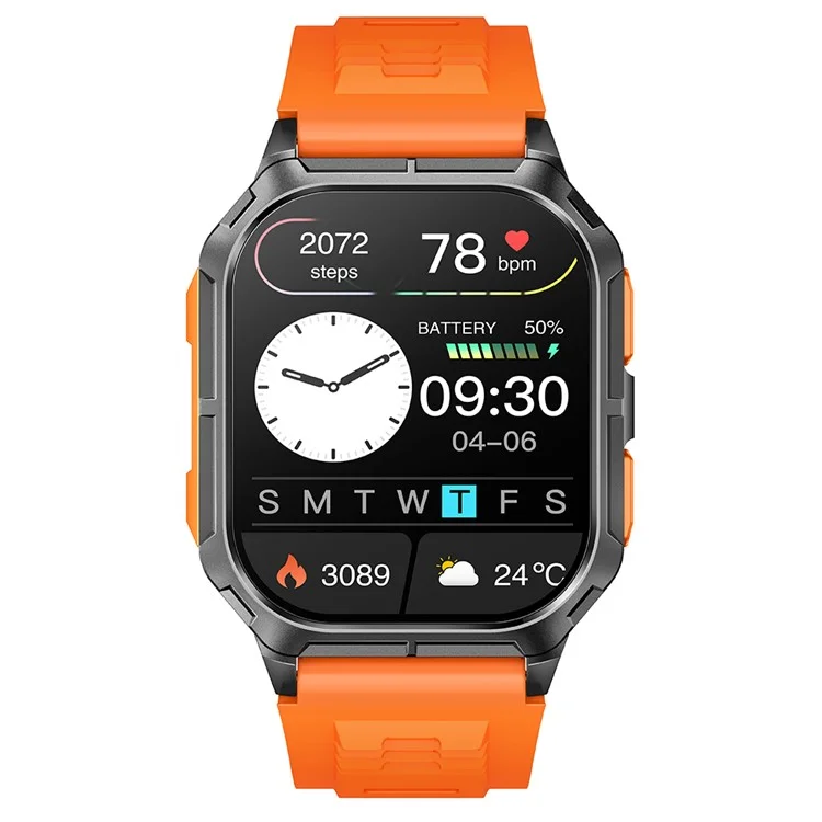 D28A 2.01" HD Screen Smart Watch 8763E IP68 Waterproof Sports Bracelet with Heart Rate Monitoring - Tarnish+Orange+Orange