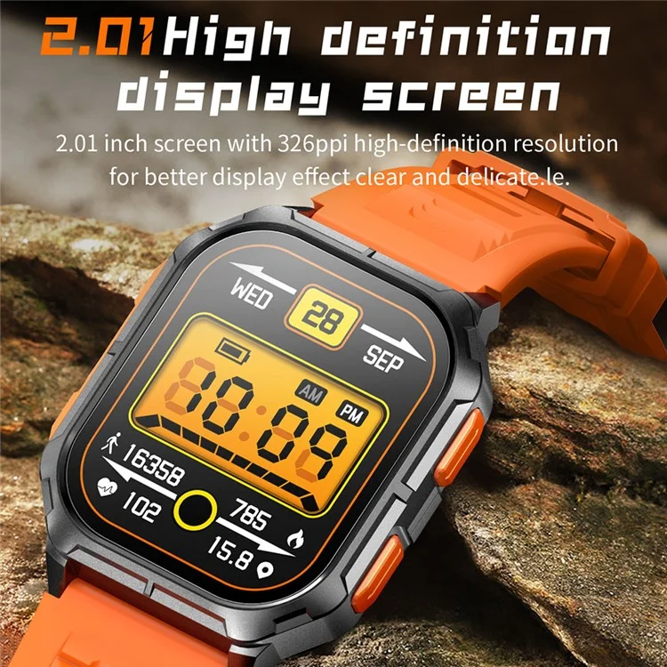 D28A 2.01" HD Screen Smart Watch 8763E IP68 Waterproof Sports Bracelet with Heart Rate Monitoring - Tarnish+Orange+Orange