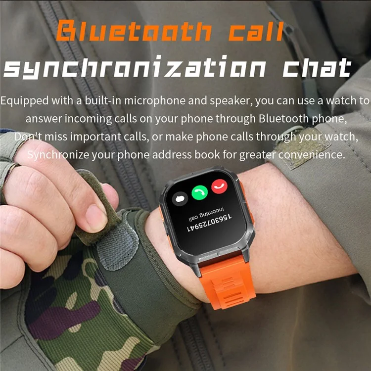 D28A 2.01" HD Screen Smart Watch 8763E IP68 Waterproof Sports Bracelet with Heart Rate Monitoring - Tarnish+Orange+Orange