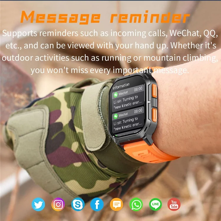 D28A 2.01" HD Screen Smart Watch 8763E IP68 Waterproof Sports Bracelet with Heart Rate Monitoring - Tarnish+Orange+Orange