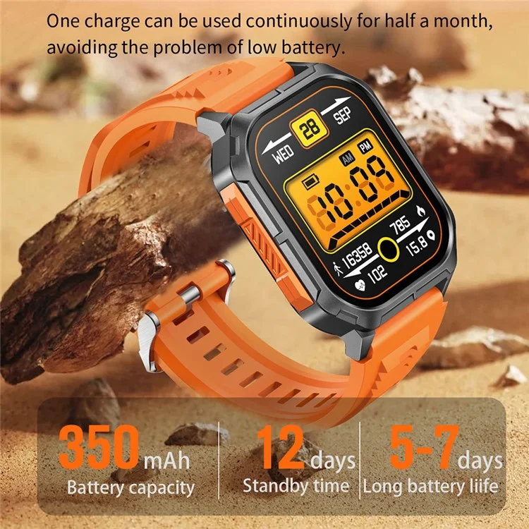 D28A 2.01" HD Screen Smart Watch 8763E IP68 Waterproof Sports Bracelet with Heart Rate Monitoring - Tarnish+Orange+Orange