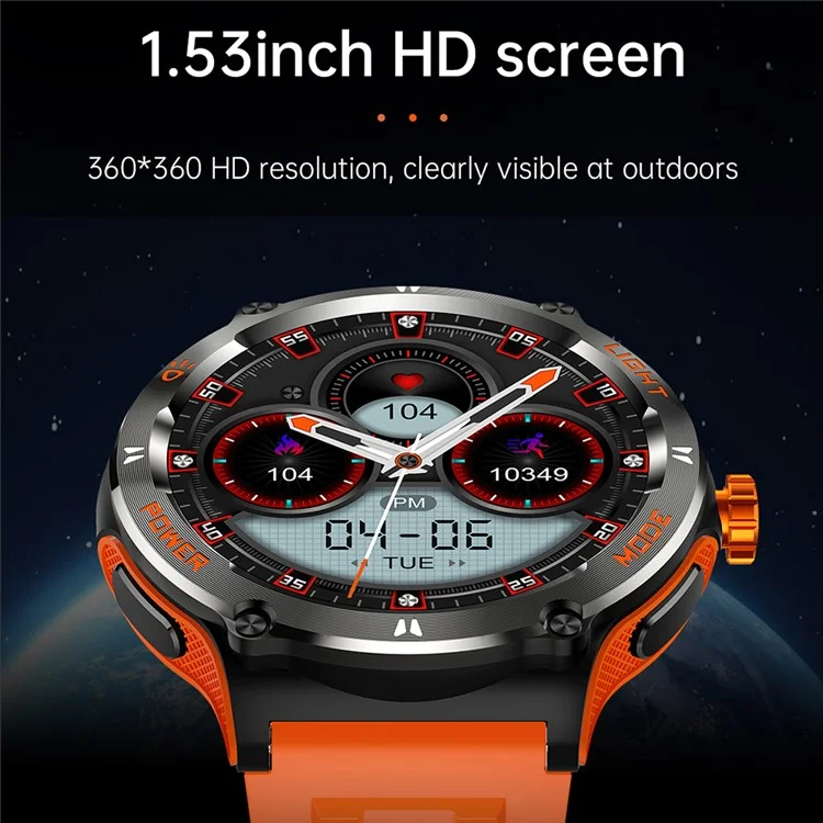Смарт-часы KT70 с экраном 1,53" HD, внешний индикатор высокой яркости, компас, Bluetooth, вызов, функция фитнес-браслета - оранжевые