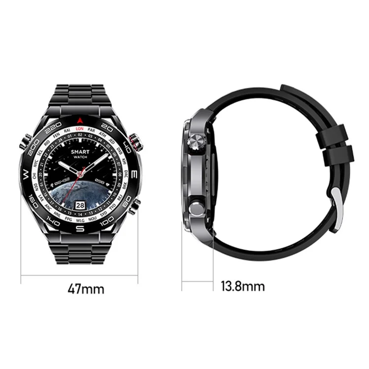 S59 1,5 Pouce Écran Rond Smart Watch Sleep Health Surveillant Bluetooth Calling Sports Watch - Sangle en Acier Noir