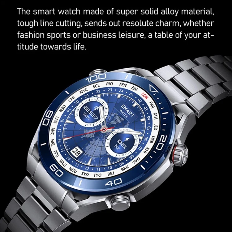 S59 1,5 Pouce Écran Rond Smart Watch Sleep Health Surveillant Bluetooth Calling Sports Watch - Sangle en Acier Noir