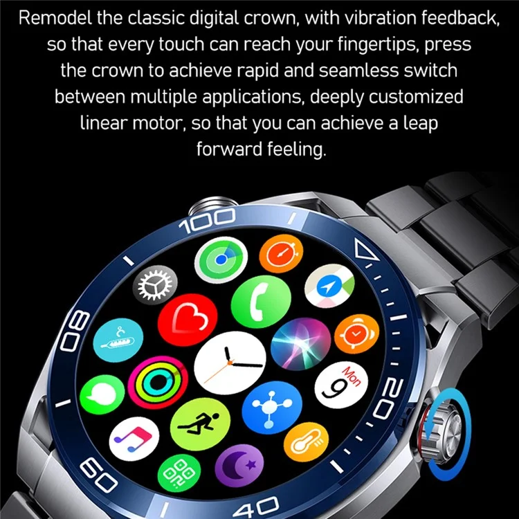 S59 1,5 Pouce Écran Rond Smart Watch Sleep Health Surveillant Bluetooth Calling Sports Watch - Sangle en Acier Noir