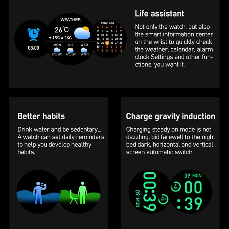 S59 1,5 Pouce Écran Rond Smart Watch Sleep Health Surveillant Bluetooth Calling Sports Watch - Sangle en Acier Noir