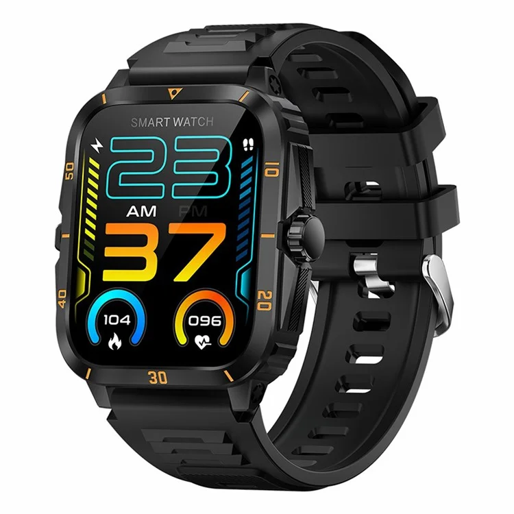 Montre connectée de sport outdoor étanche 3ATM KT71 avec écran de 1,96 pouces, appels Bluetooth et bracelet intelligent (application : DaFit) - Noir / Doré