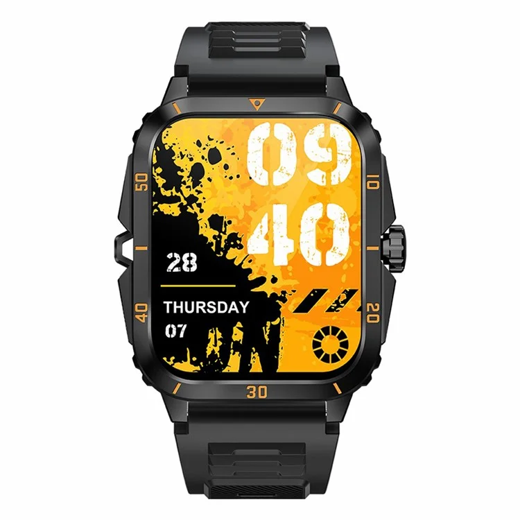 Montre connectée de sport outdoor étanche 3ATM KT71 avec écran de 1,96 pouces, appels Bluetooth et bracelet intelligent (application : DaFit) - Noir / Doré