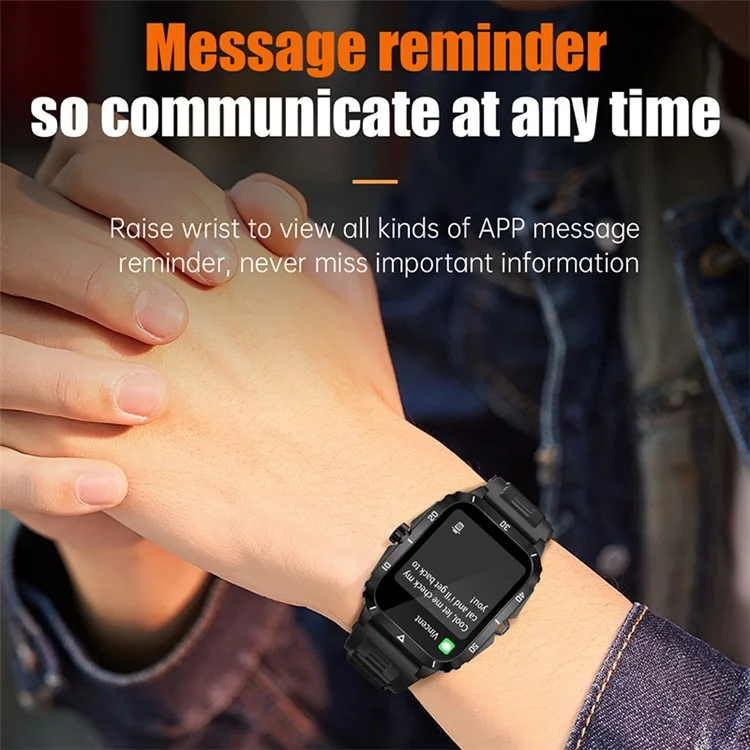 Montre connectée de sport outdoor étanche 3ATM KT71 avec écran de 1,96 pouces, appels Bluetooth et bracelet intelligent (application : DaFit) - Noir / Doré