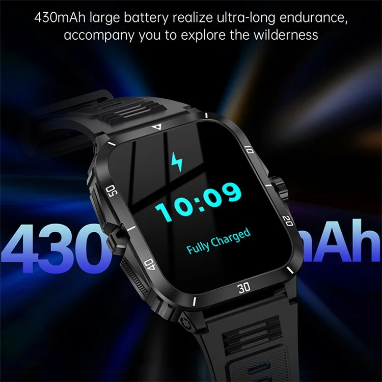 Montre connectée de sport outdoor étanche 3ATM KT71 avec écran de 1,96 pouces, appels Bluetooth et bracelet intelligent (application : DaFit) - Noir / Doré