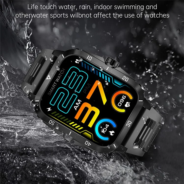 Montre connectée de sport outdoor étanche 3ATM KT71 avec écran de 1,96 pouces, appels Bluetooth et bracelet intelligent (application : DaFit) - Noir / Doré