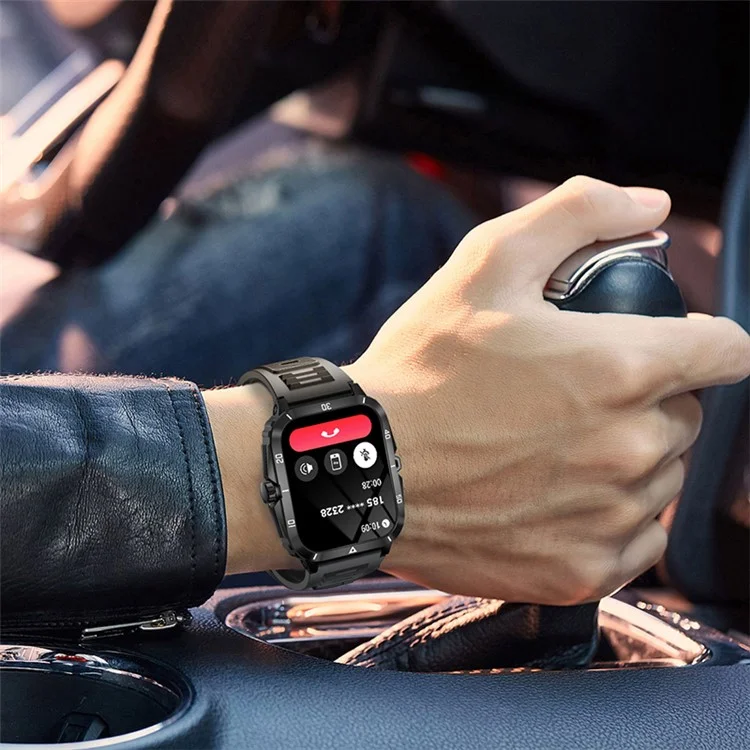 Montre connectée de sport outdoor étanche 3ATM KT71 avec écran de 1,96 pouces, appels Bluetooth et bracelet intelligent (application : DaFit) - Noir / Doré