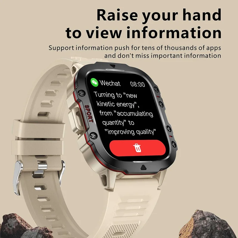 Orologio Smartwatch QX11 da 1,96 pollici Bluetooth per conversazioni all'aperto, impermeabile e anti-caduta, braccialetto sportivo per uomo - Beige
