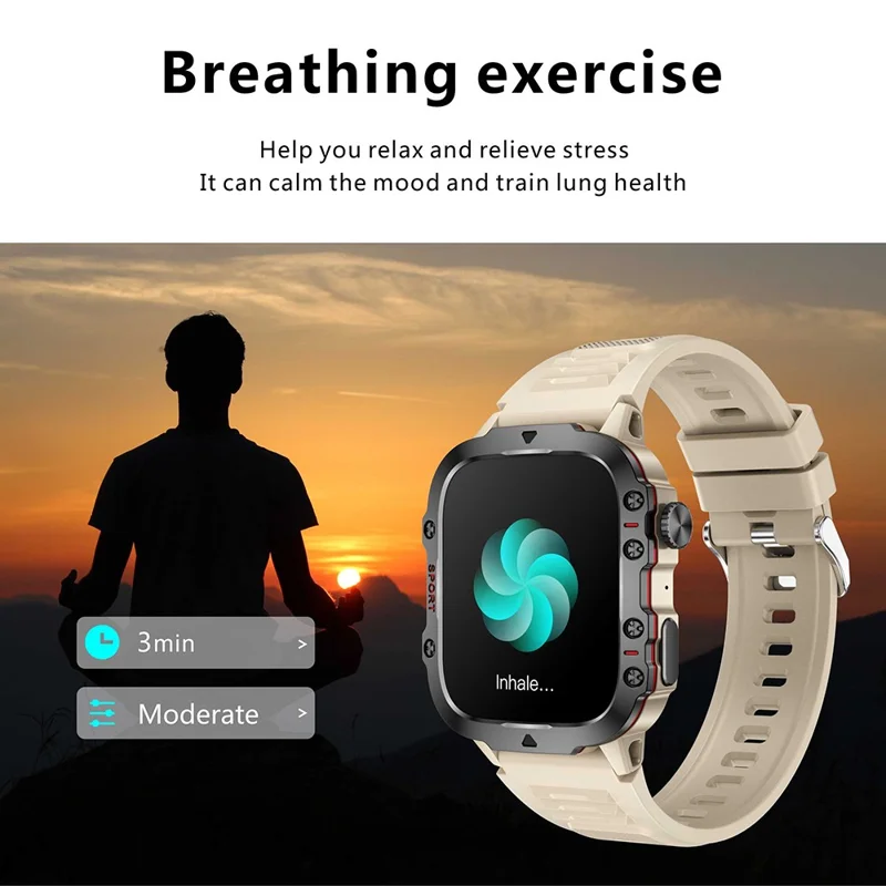Orologio Smartwatch QX11 da 1,96 pollici Bluetooth per conversazioni all'aperto, impermeabile e anti-caduta, braccialetto sportivo per uomo - Beige