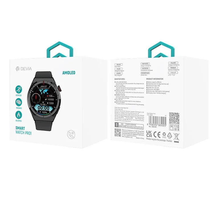 Devia M36 Smart Watch Pro 1 IP68 Chamada Bluetooth à Prova D'água de 1,43 Polegada AMOLED Health Monitor Pulsetador - Preto