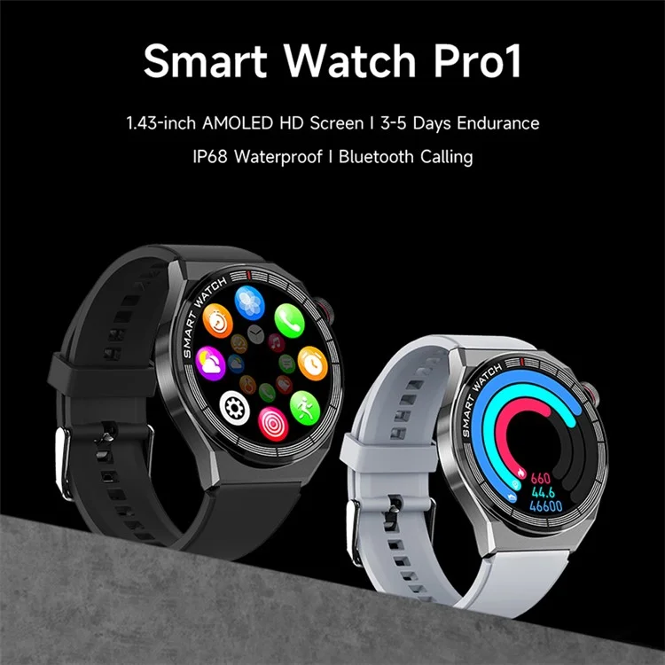 Devia M36 Smart Watch Pro 1 IP68 Chamada Bluetooth à Prova D'água de 1,43 Polegada AMOLED Health Monitor Pulsetador - Preto