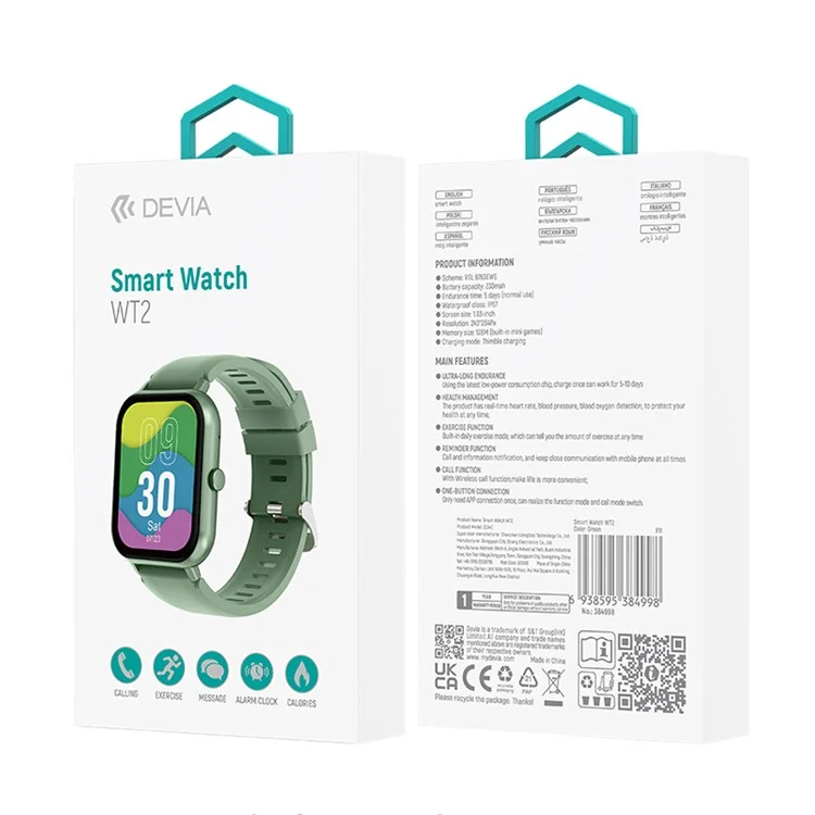 DEVIA ZL54C Smart Watch WT2 1.83-inch Health Monitor IP76 Waterproof Sports Watch Bracelet - Pink