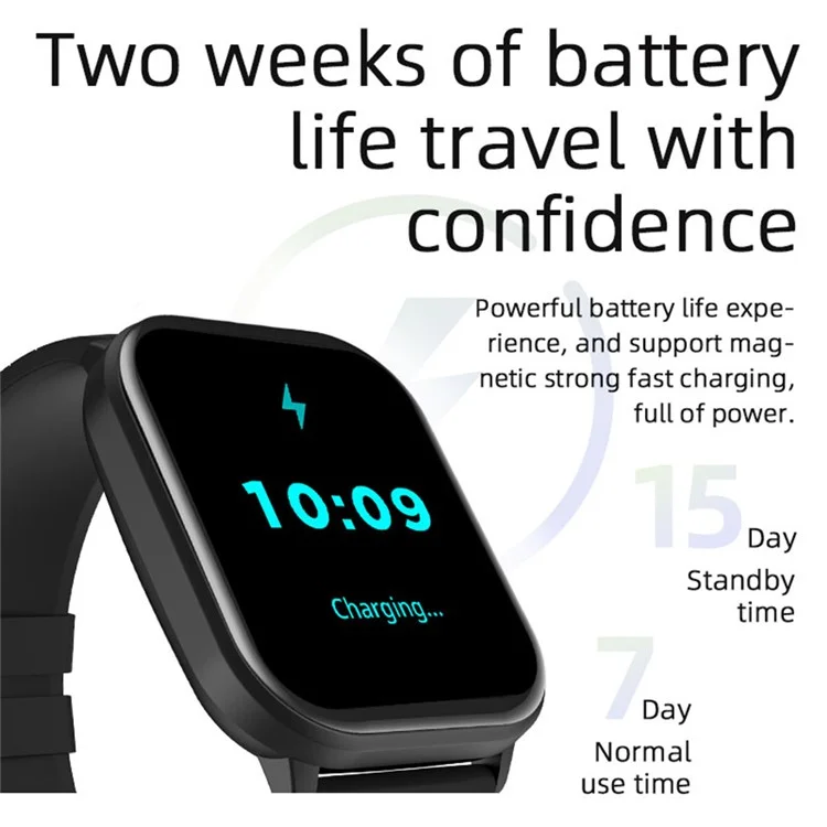 ZL99J 2.01" Square HD Touch Screen Sports Wristband Heart Rate Monitor Bluetooth Call Smart Watch - Black