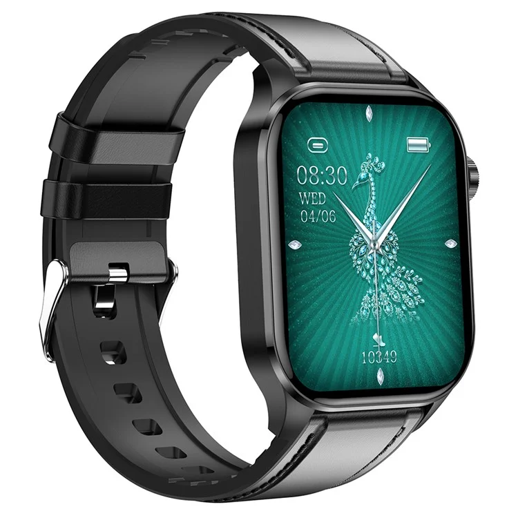 ET580 2.04" AMOLED Smart Watch Bluetooth Call ECG Health Bracelet, Lederarmband - Schwarz