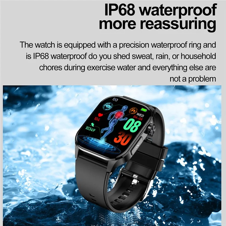 ET580 2.04" AMOLED Smart Watch Bluetooth Call ECG Health Bracelet, Lederarmband - Schwarz