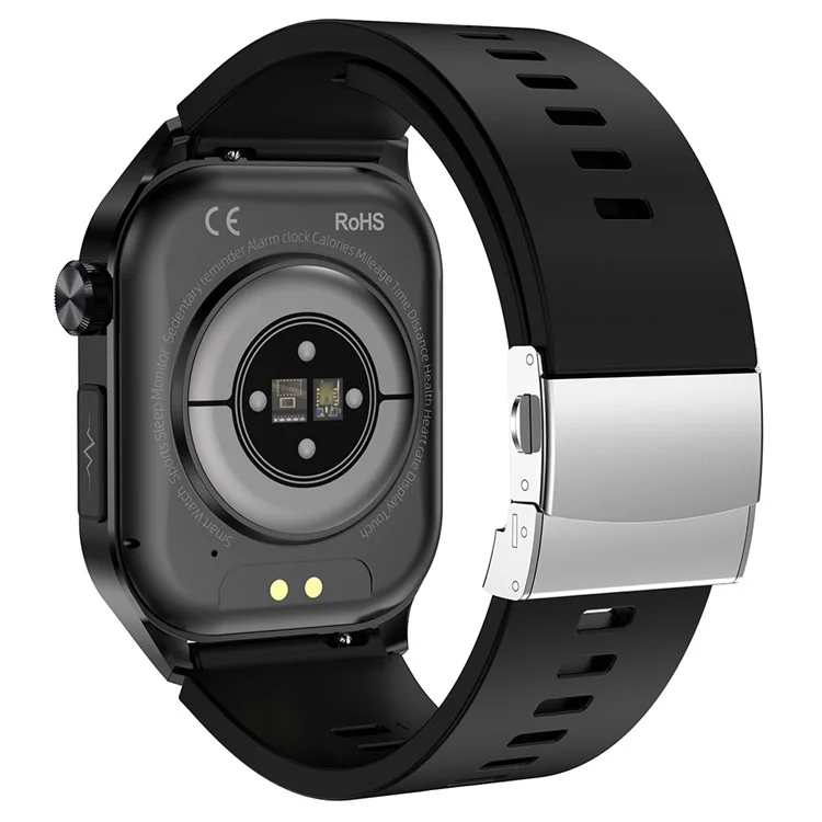 ET580 2.04" ECG Health Monitor Smart Watch, Silikon-Armband+Schmetterlingsspange - Schwarz