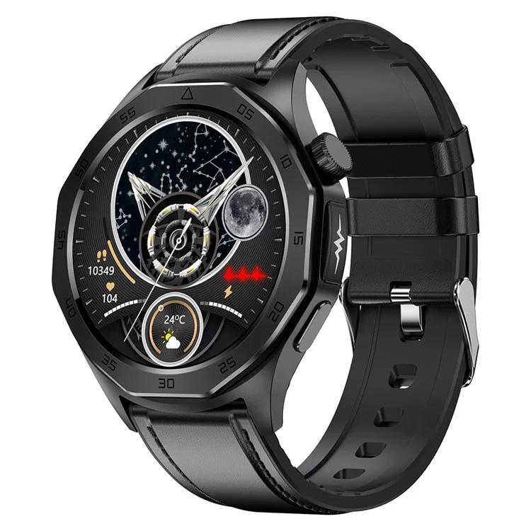 ET480 1.43 "sos Call ECG Health Smart Watch, Cinghia in Pelle (app: Hband) - Nero