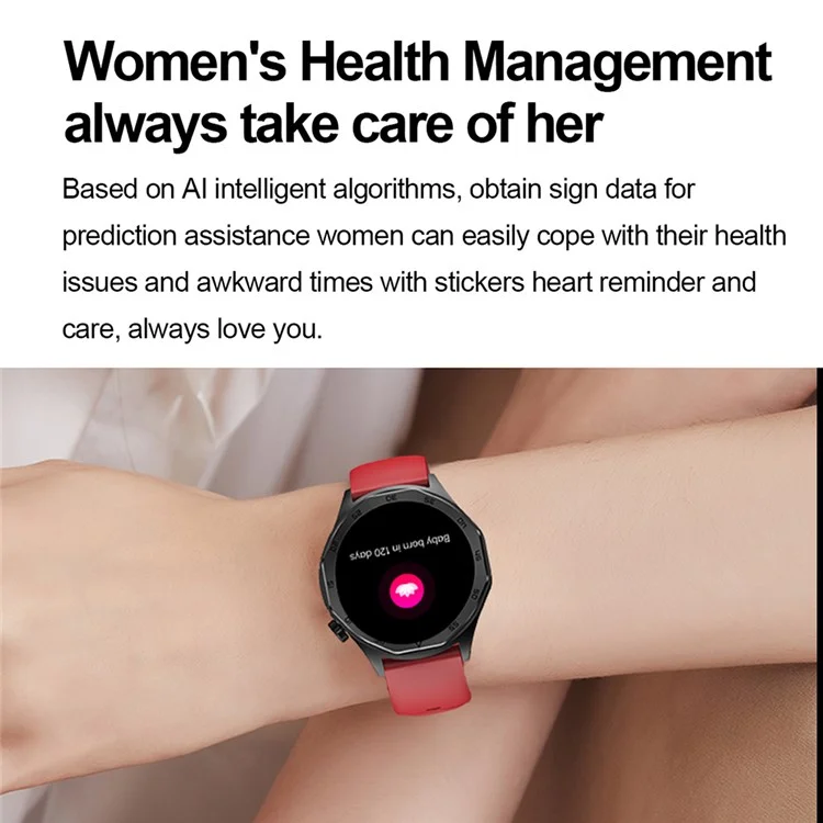 ET480 1.43" Fitness Tracker with ECG Smart Watch, Silicone Strap (APP: Hband) - Black