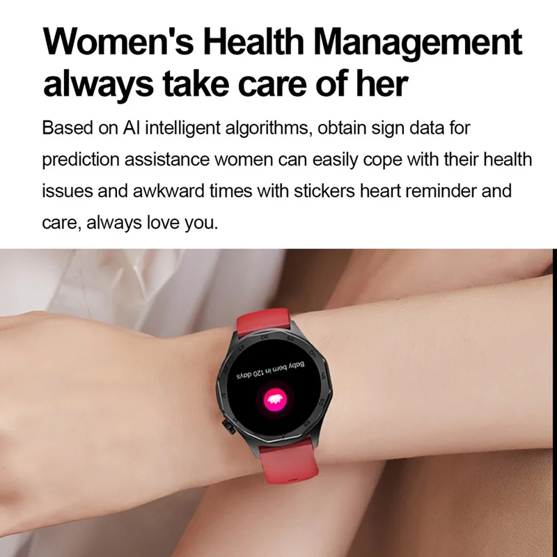 ET480 1.43" Fitness Tracker with ECG Smart Watch, Silicone Strap (APP: Hband) - Red