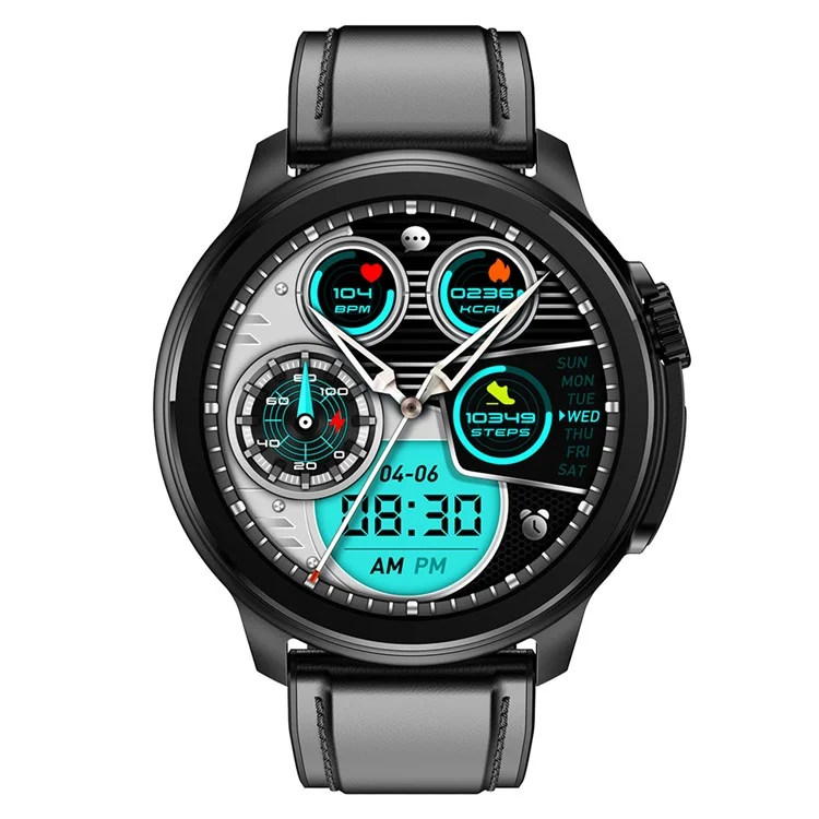 ET481 1.43 "amoled 100+ Sports Mode SOS Call ECG Smart Watch, Lederband - Schwarz