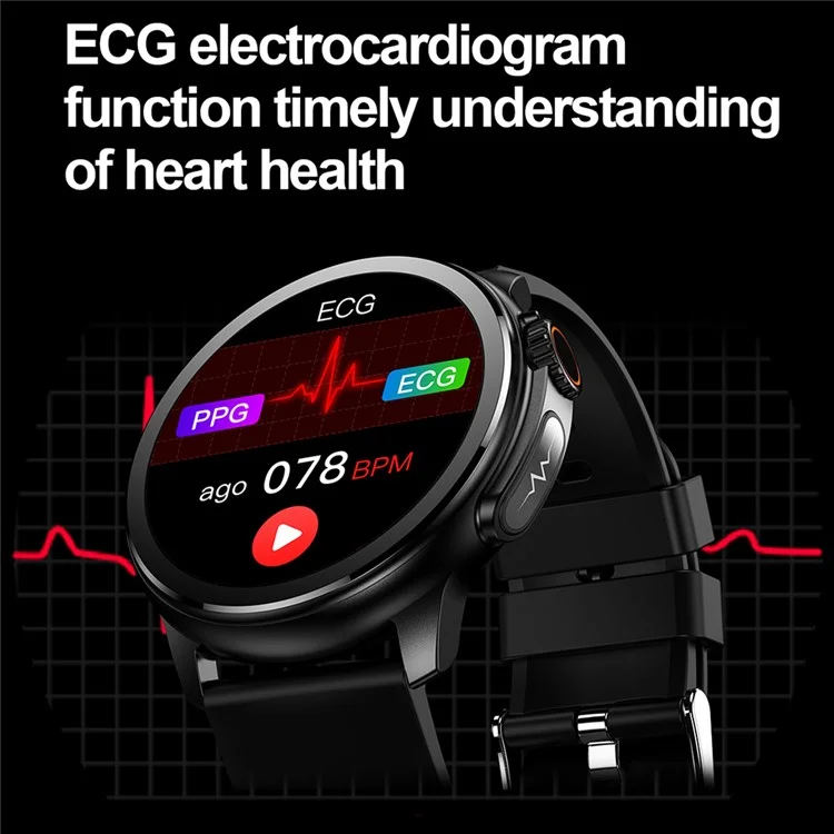 ET481 1.43 "amoled 100+ Sports Mode SOS Call ECG Smart Watch, Lederband - Schwarz