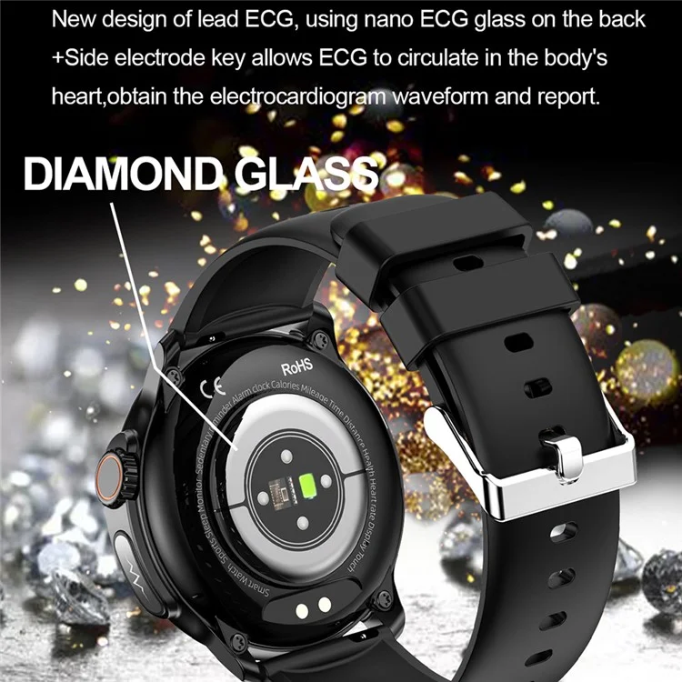 ET481 1.43" AMOLED 100+ Sports Mode SOS Call ECG Smart Watch, Leather Strap - Black