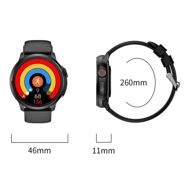 ET481 1.43 "amoled 100+ Modo Deportivo SOS Llama ECG Smart Watch, Correa de Cuero - Negro