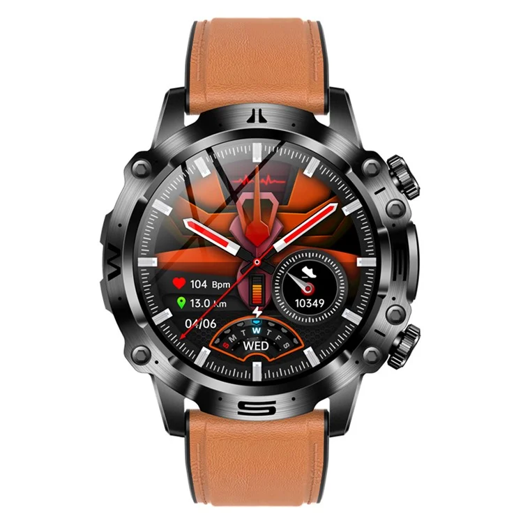 ET482 Sports Smart Watch 1.43" AMOLED Fitness Watch with Bluetooth-compatible Call, ECG, Leather Strap - Brown