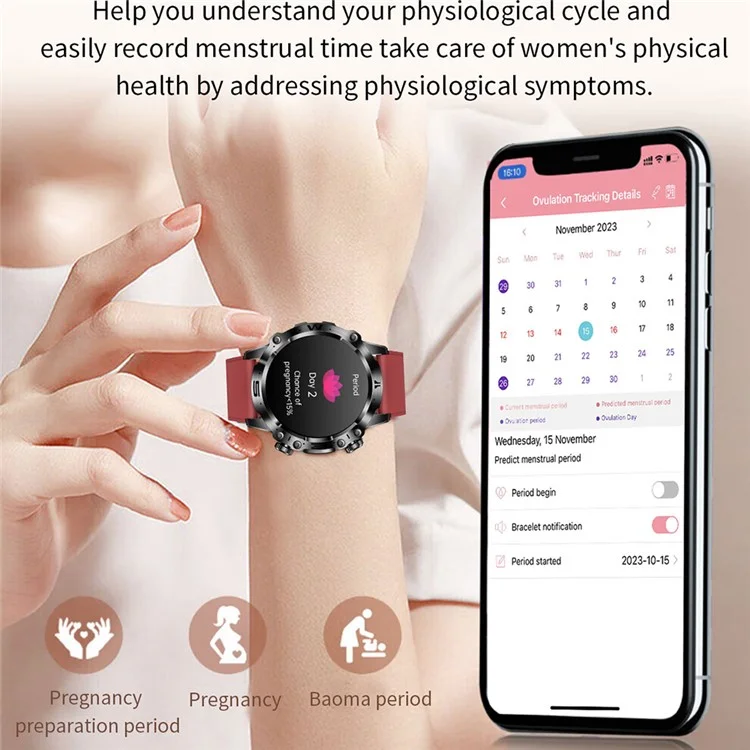 ET482 Sports Smart Watch 1.43" AMOLED Fitness Watch with Bluetooth-compatible Call, ECG, Leather Strap - Brown