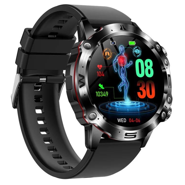 ET482 1,43" AMOLED Smartwatch mit Silikonarmband, Bluetooth-Anruf, EKG-Gesundheits-Sportwatch - Schwarz