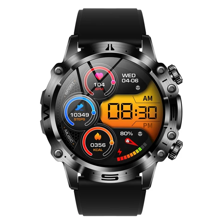ET482 1,43" AMOLED Smartwatch mit Silikonarmband, Bluetooth-Anruf, EKG-Gesundheits-Sportwatch - Schwarz
