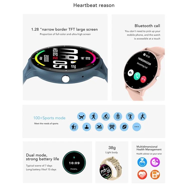 ZL02CPRO 1.28 Inch Heart Rate Monitor Multiple Sports Mode Smart Watch - Blue