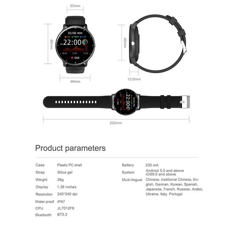 ZL02CPRO 1.28 Inch Heart Rate Monitor Multiple Sports Mode Smart Watch - Black