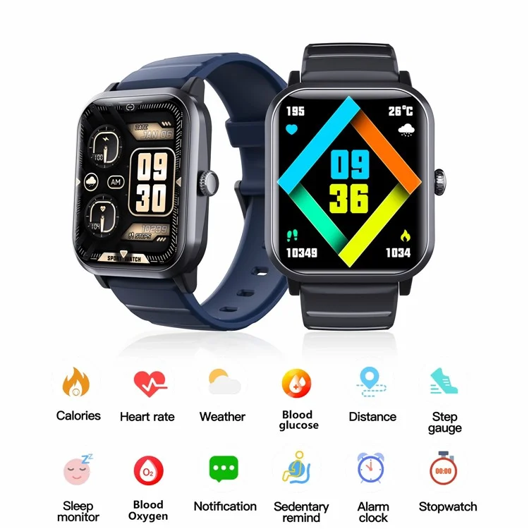 F33 Blood Sugar Heart Rate Monitor 1.91-inch Smart Watch, Silicone Strap - Blue