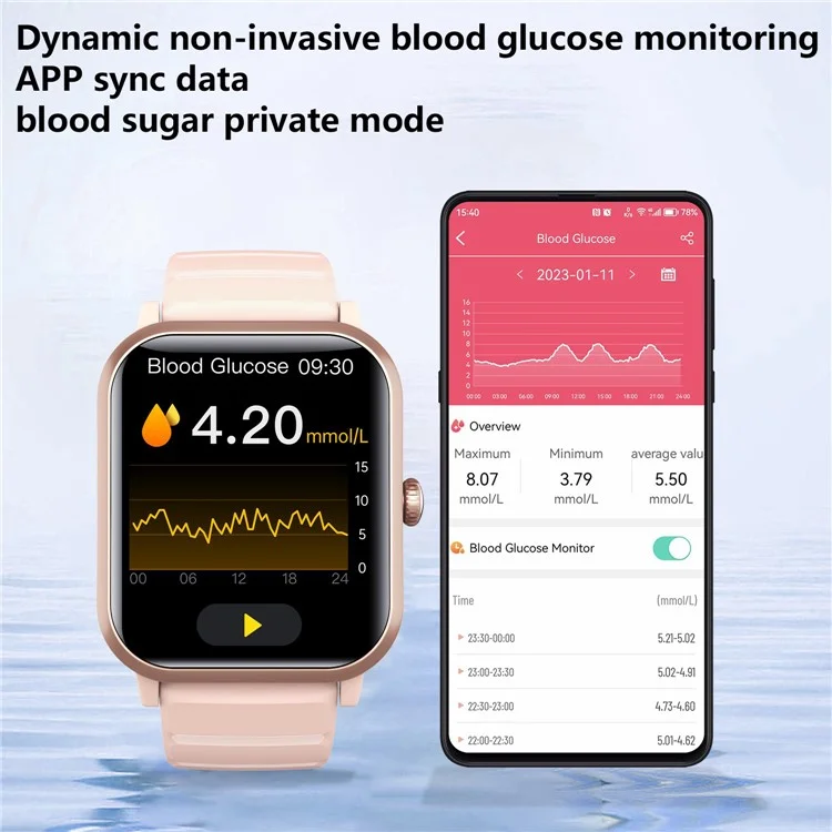 F33 IP67 1,91 Polegada Smart Watch Açúcar de Açúcar no Sangue Monitor de Freqüência Cardíaca, Correia de Aço - Preto