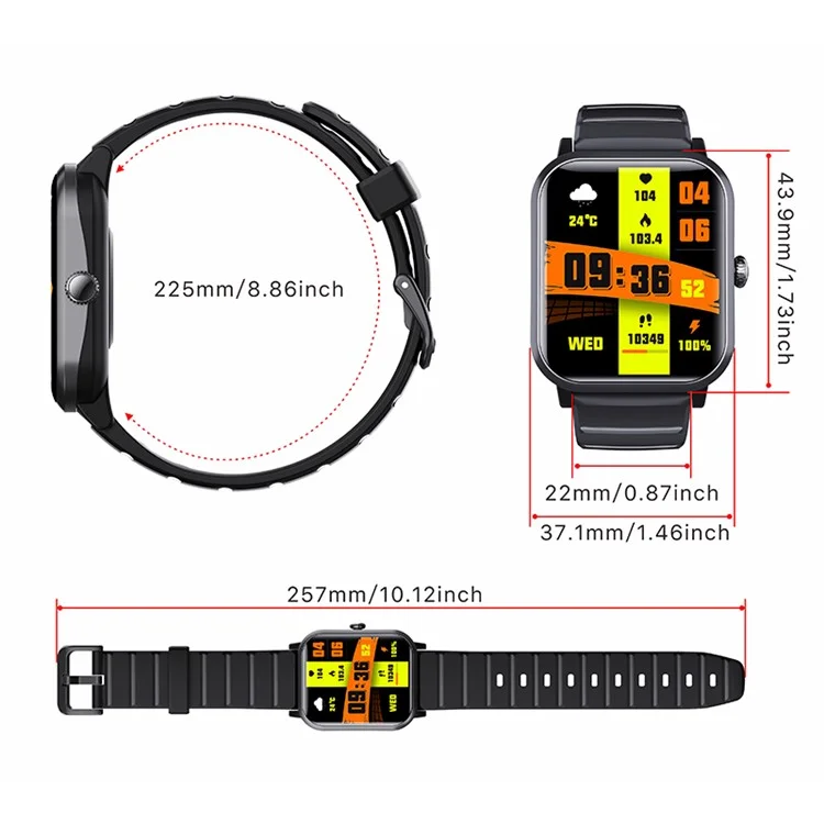 F33 IP67 1,91 Polegada Smart Watch Açúcar de Açúcar no Sangue Monitor de Freqüência Cardíaca, Correia de Aço - Preto