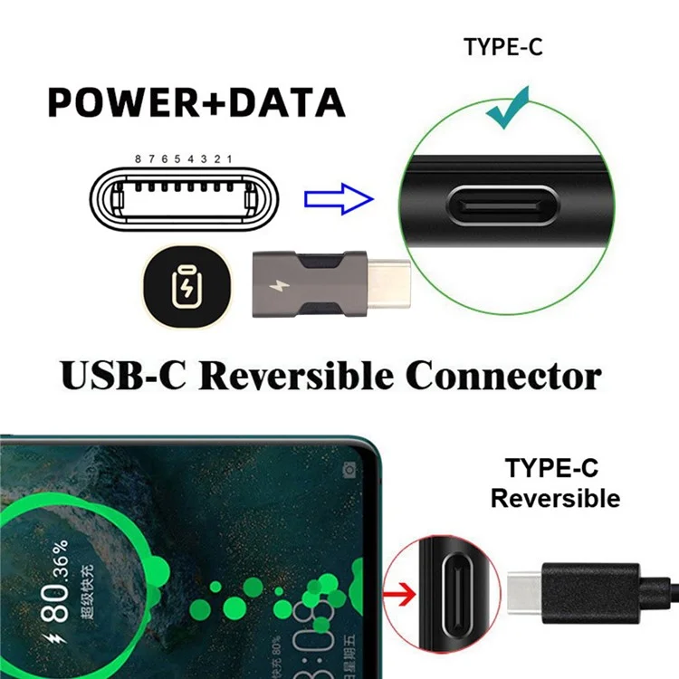 U2-058-LT021 2pcs / Setzen Sie Usb-c-mann Auf 8p Weibliche Adapter 480 Mbit / s Datenübertragung (gold+dunkelgrau)