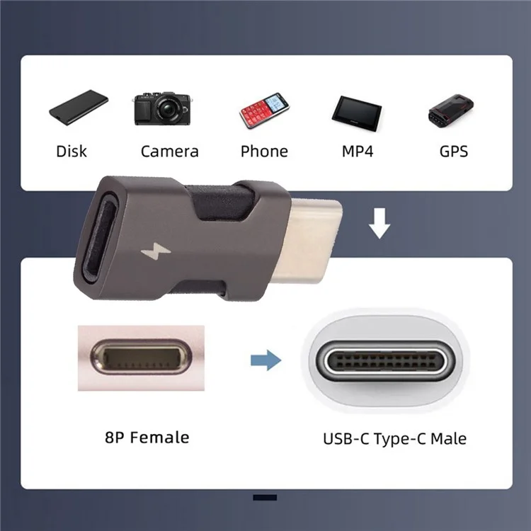 U2-058-LT021 2Pcs / Set USB-C Male to 8P Female Adapter 480Mbps Data Transfer (Gold+Dark Grey)