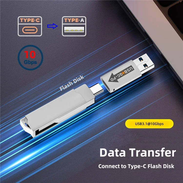 UC-167-QC 2PCS USB 2.0 QC Male to PD Type-C Female Adapter mit LED-Leuchte