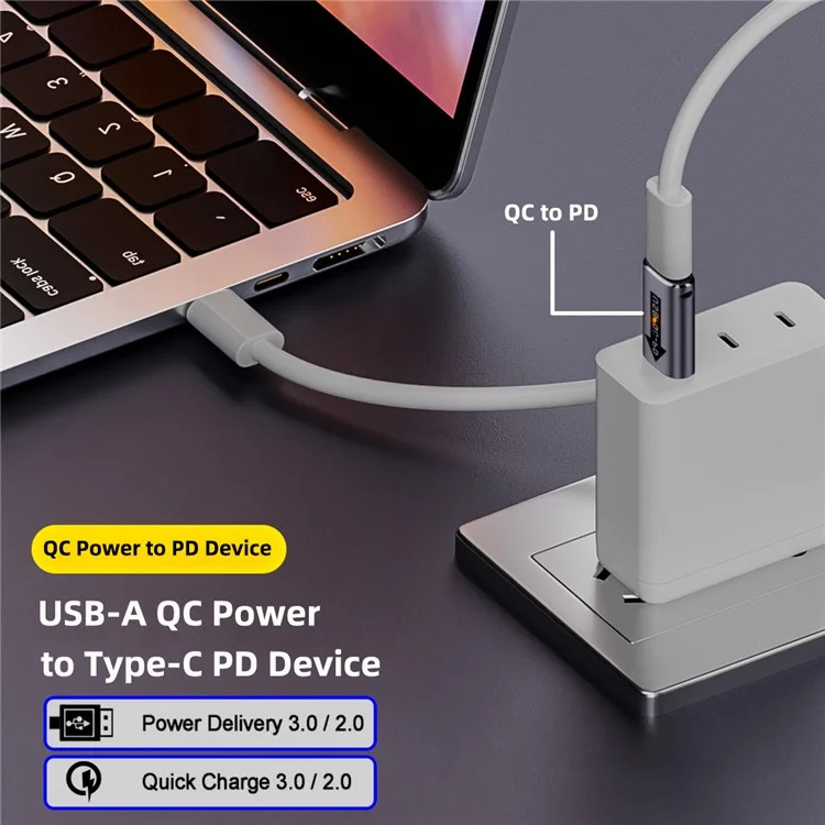 UC-167-QC 2pcs USB 2.0 QC Maschio a PD Type-C Adattatori Femminili Con Luce LED