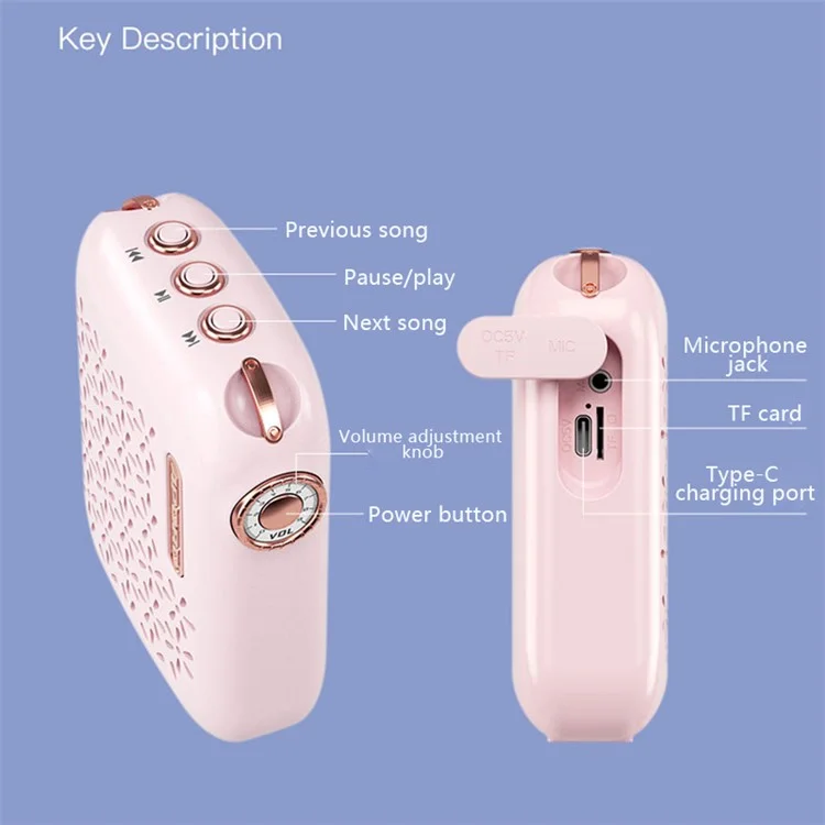 Altavoz inalámbrico Bluetooth APORO T26 2.4G portátil y mini amplificador de sonido - Rosa