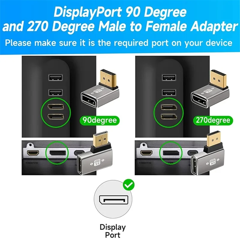 Right Angled DisplayPort DP1.4 Male to Female Extender 8K 60Hz Adapter