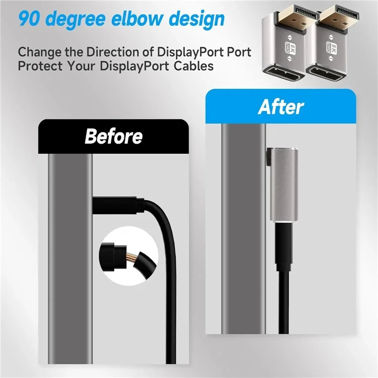 Aluminum Alloy Down Angled DisplayPort DP1.4 Male to Female 8K 60Hz Converter