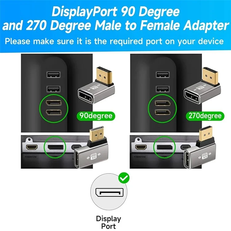 Aluminum Alloy Down Angled DisplayPort DP1.4 Male to Female 8K 60Hz Converter